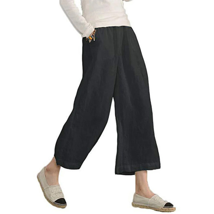 Cotton Linen Wide Leg Pants for Women