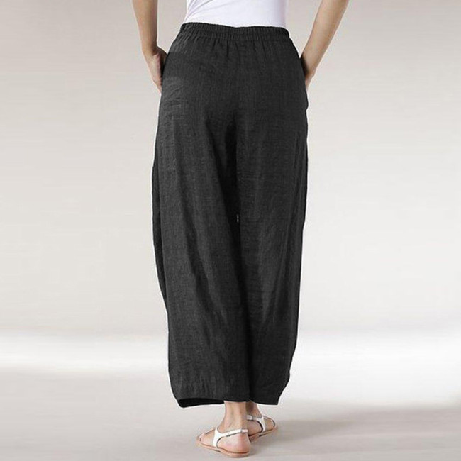 Women Cotton Linen Wide Leg Casual Pants
