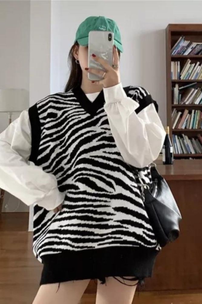 Zebra Pattern Waistcoat Sweater Vest