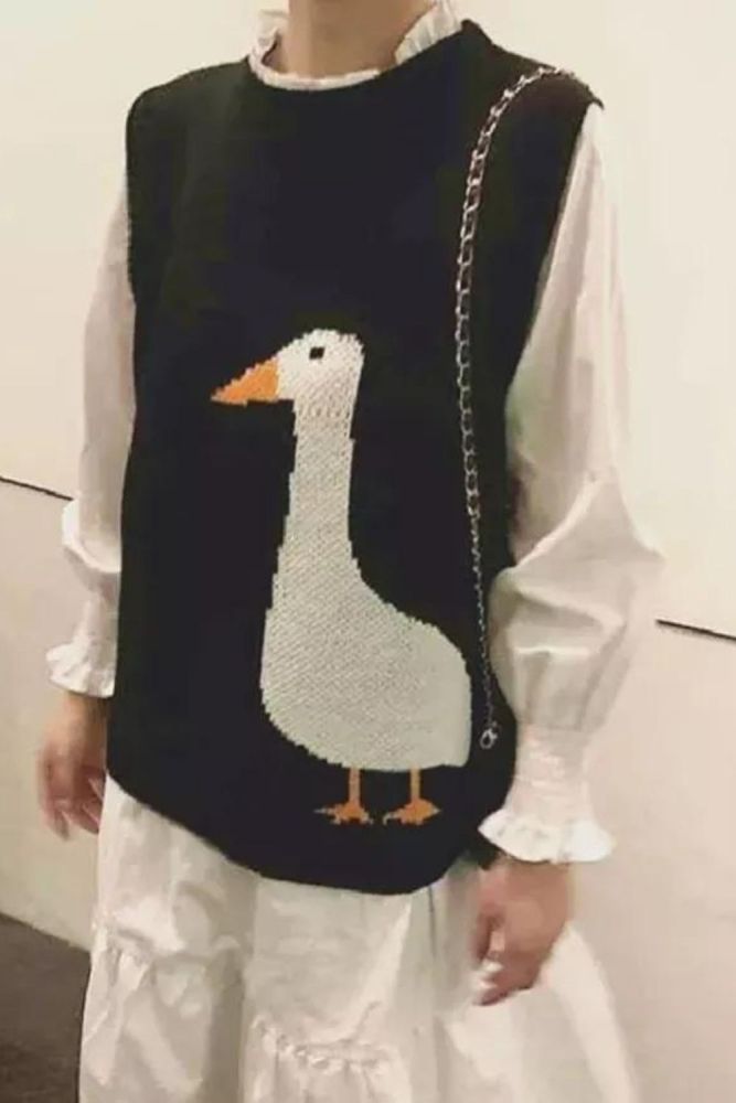 Women Vintage Goose Pattern Knitted Sweater Vest