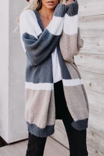 Fashion Splicing Color Knit Cardigan