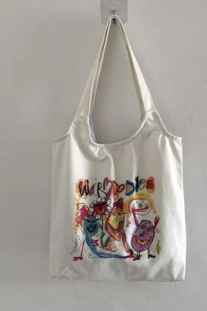 Lady Cartoon Canvas Tote Shopping Bag