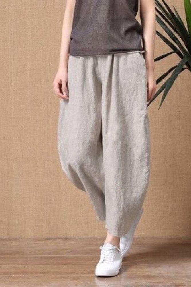 Women's Elastic Waist Vintage Cotton Linen Pants