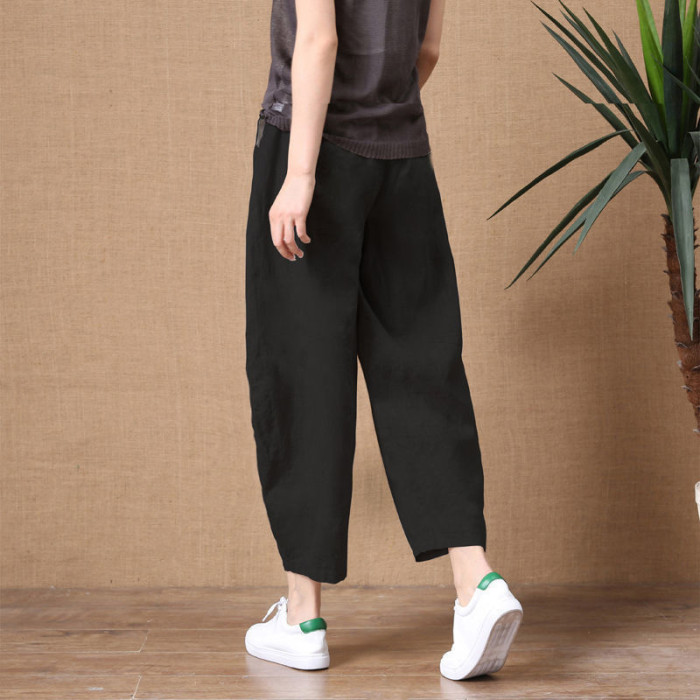 Women's Elastic Waist Vintage Cotton Linen Pants