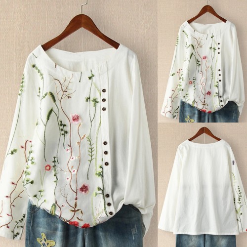 Women Casual Embroidery Loose Shirts
