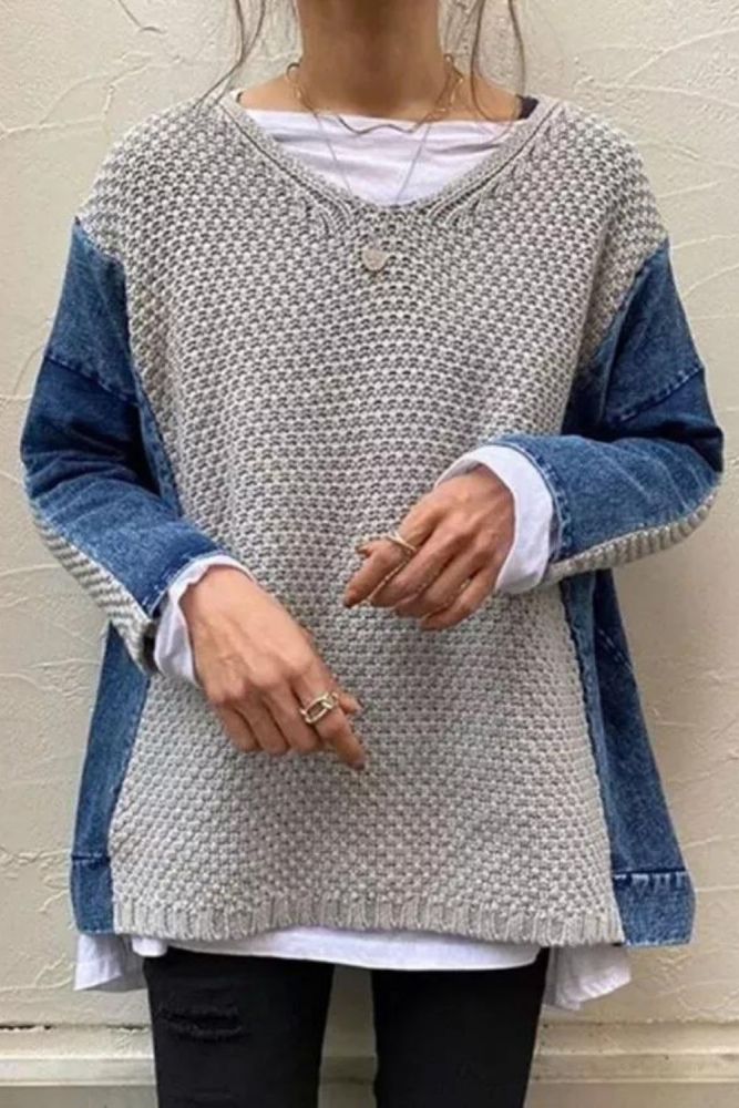 Women Patchwork Straight Knitted Knitwear