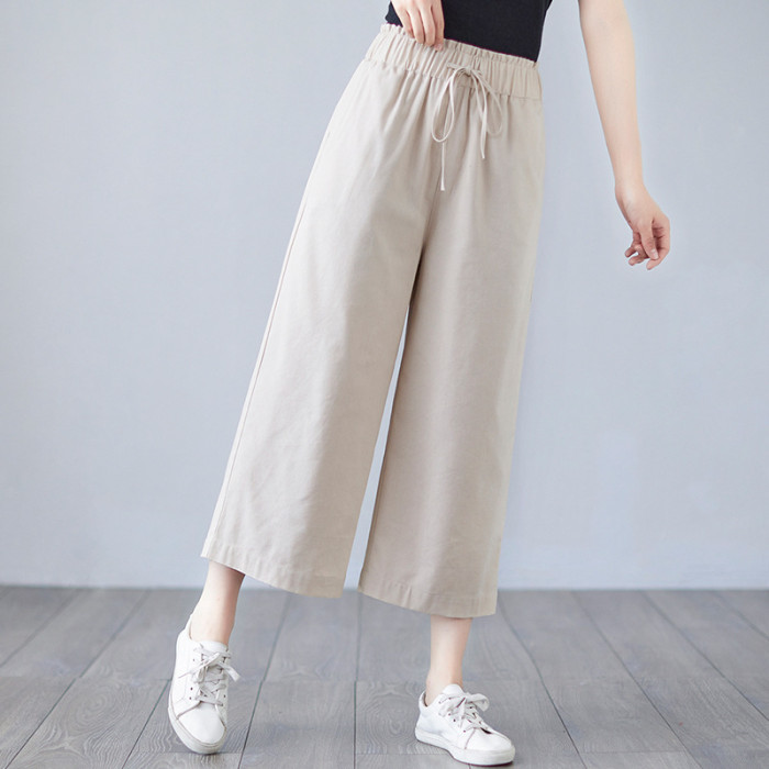 Women's Cotton Linen Drawstring Wide Leg Pants