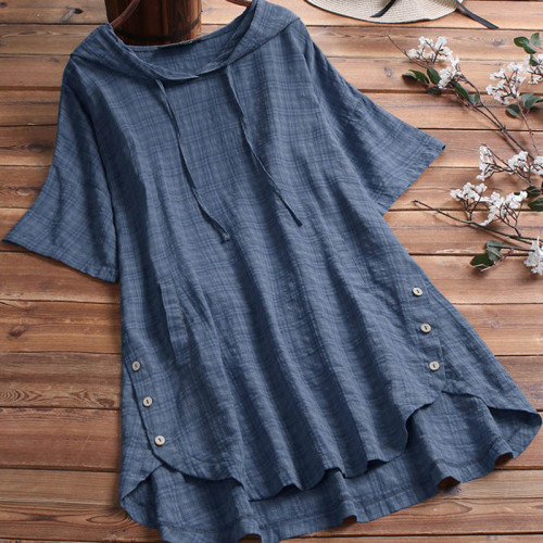 Women's Hooded V-Neck Loose Plaid Casual Tops