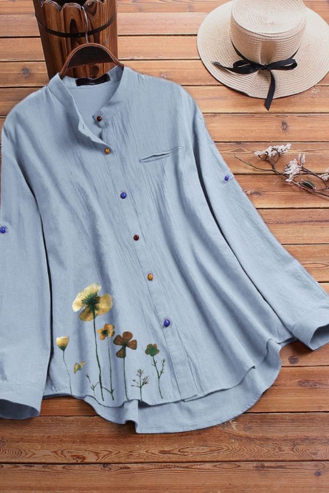 Women's Vintage Flower Print Lapel Button Shirts