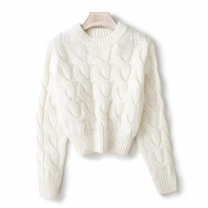Women Solid Fashion Twist Knit Sweaters