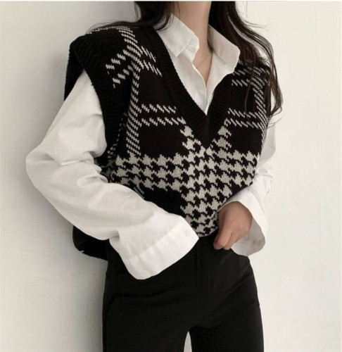 Women's Retro Contrast Color V-neck Sweater Vest