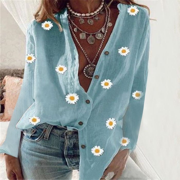 Women Vintage Loose Oversize Floral Print Shirts