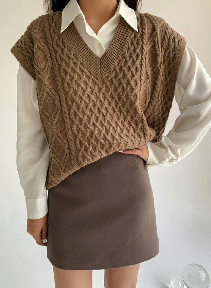 New Fashion Simple All-match V-neck Knitted Sweater Vest