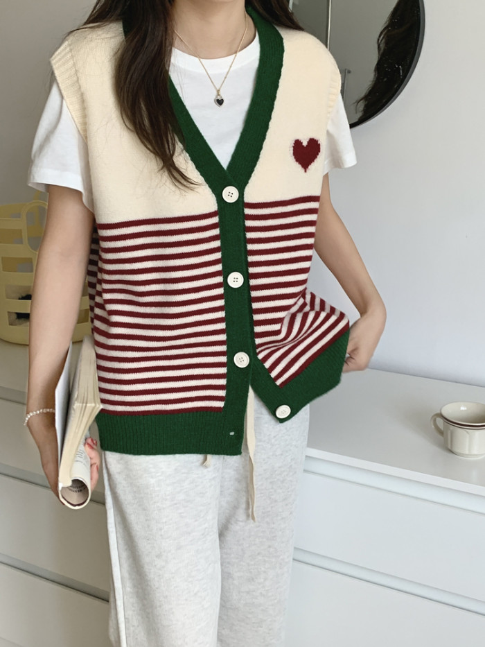 Woman Chic Striped Knitted Sweater Vest