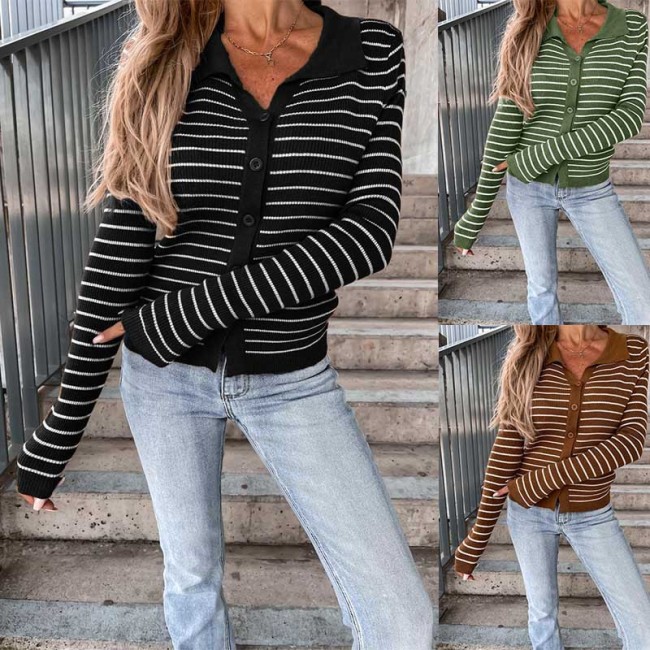 Autumn Vintage Stripes Knitted Cardigan