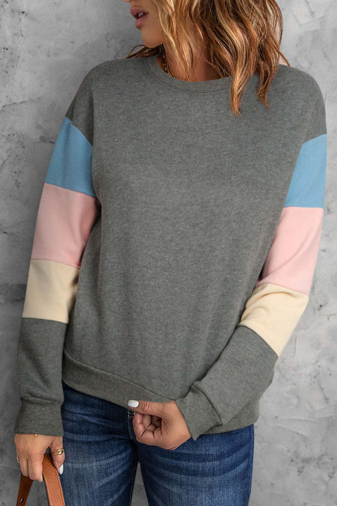 Woman Chic Color Stitching Hoodie Pullover Tops
