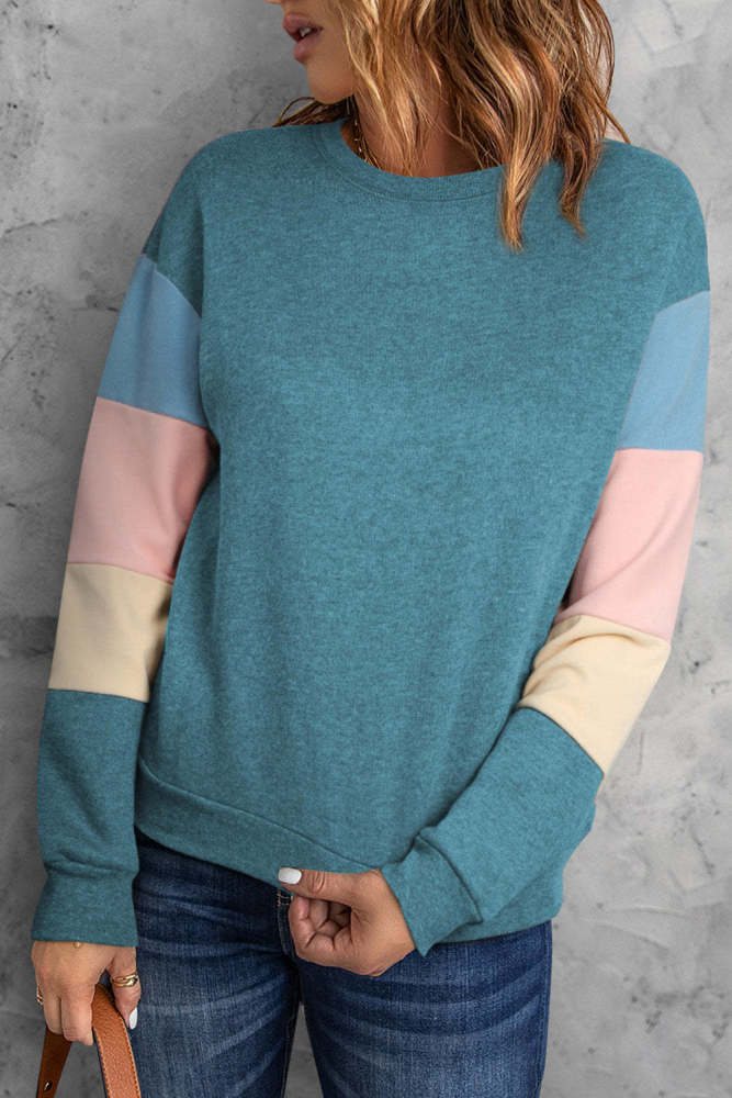 Woman Chic Color Stitching Hoodie Pullover Tops