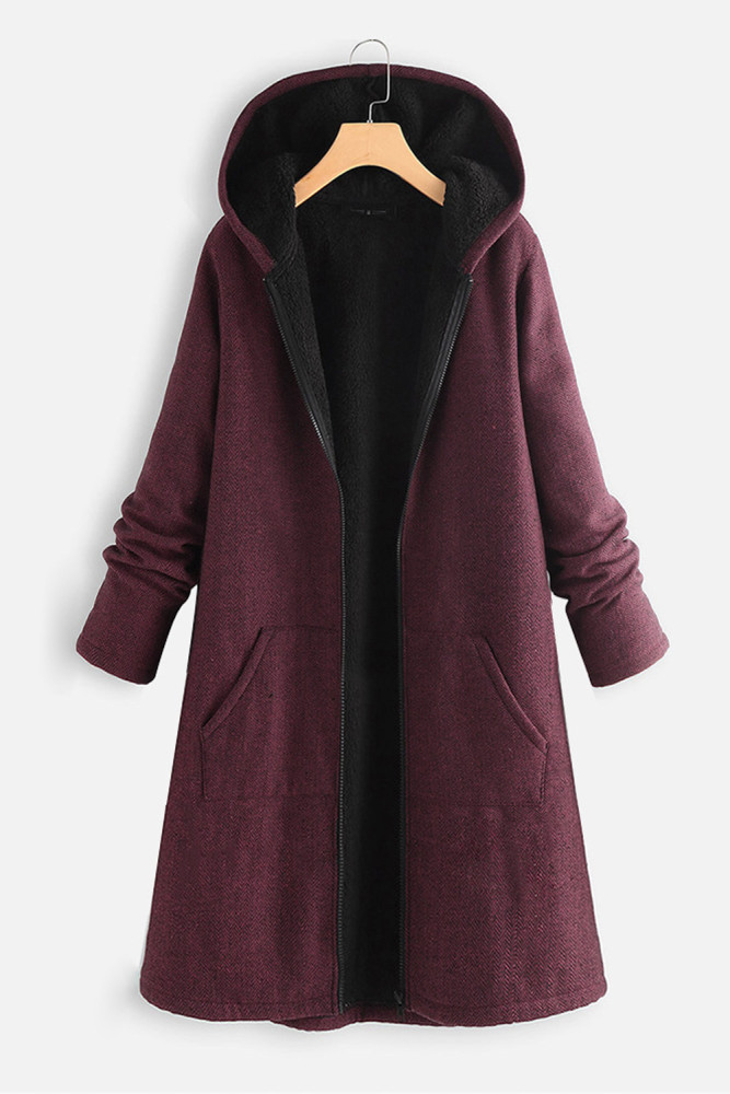 Women Fashion Plus Velvet Warm Long Coat