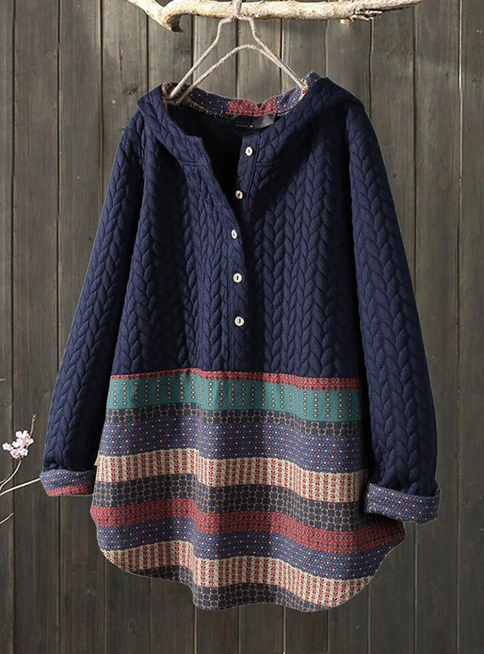Women Casual Patchwork Stripes Hooded Top