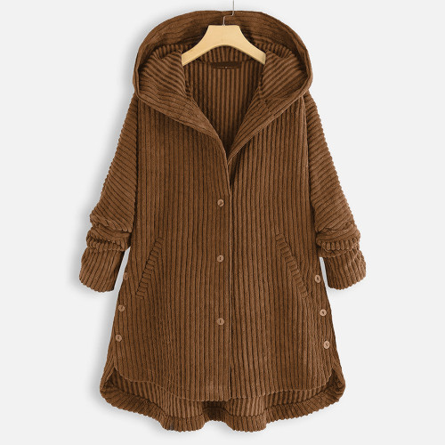 Women's Fashion Solid Color Corduroy Hooded Casual Coat