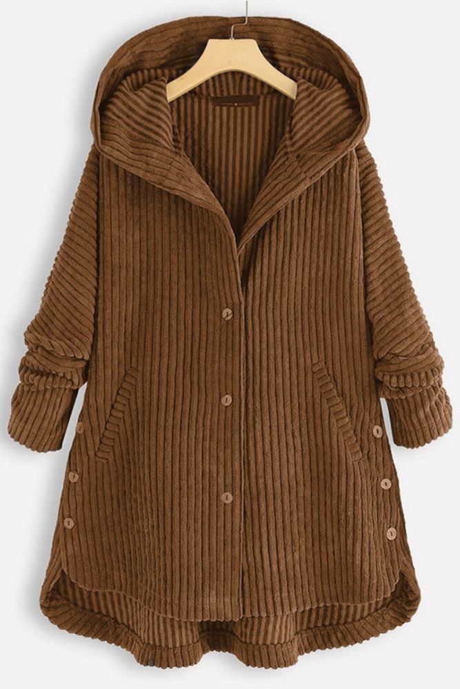 Women's Fashion Solid Color Corduroy Hooded Casual Coat