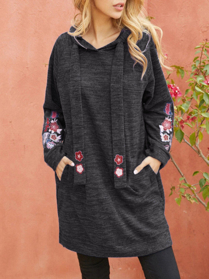 Women Loose Long Sleeves Embroidery Pullovers Sweatshirt