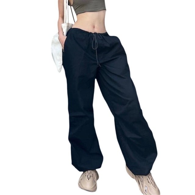 Combhasaki Women Y2K High Street Casual Cargo Pants with Elastic Waist Drawstring Loose Version Spring Clothing with Pockets