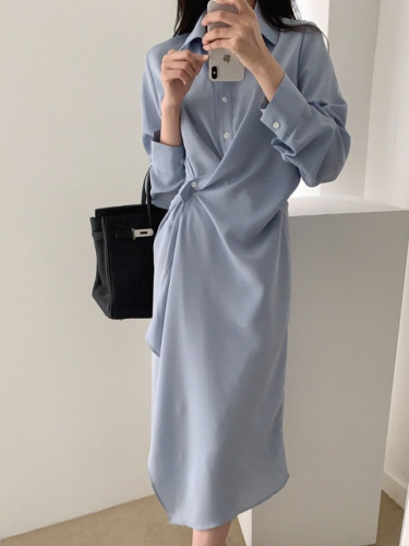 Fashion Irregular Shirt Temperament Commuting Long Sleeves Elegant Office Maxi Dress
