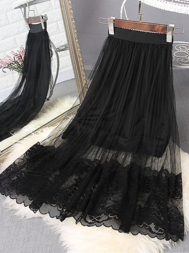 Lace Mesh High Waist Tulle A-Line  Fluffy Pleated Skirt