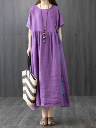 Women's Loose Lace Solid Color Slim Cotton Linen Casual Dress