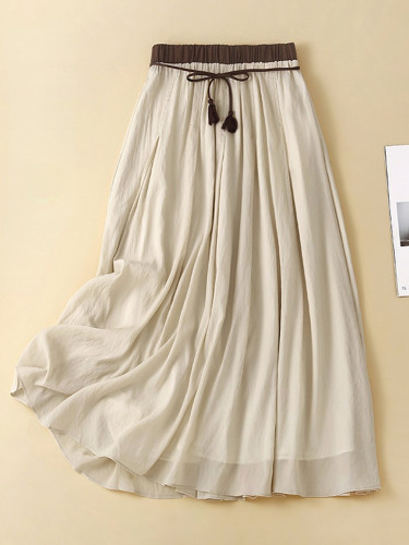 Women's Art Retro Thin Lace Cotton Linen Double Layer Breathable Skirt
