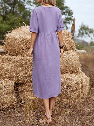 Women's Fashion Solid Color Loose Cotton Sub-temperament Comfortable Dress