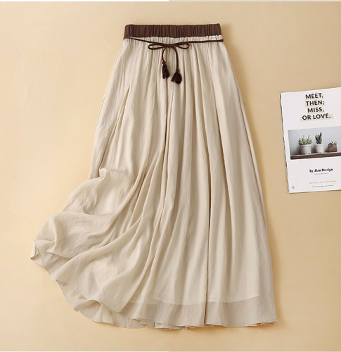 Women's Art Retro Thin Lace Cotton Linen Double Layer Breathable Skirt