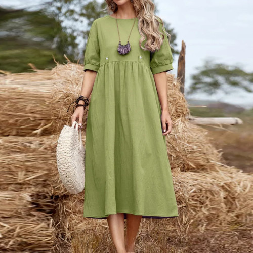 Women's Fashion Solid Color Loose Cotton Sub-temperament Comfortable Dress