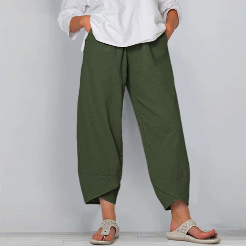 Vintage Harem Pants Casual Elastic Waist Cotton Linen Wide Leg Loose Pants