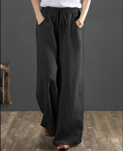 Vintage Cotton Linen Elastic Waist Wide Leg Loose Pants