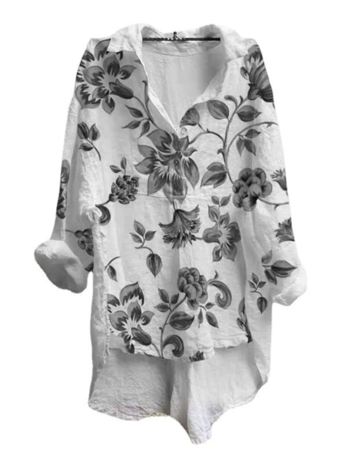 Vintage Cotton Blend Casual Irregular Print Blouses&Shirts