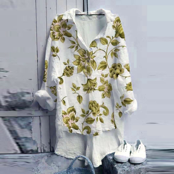 Vintage Cotton Blend Casual Irregular Print Blouses&Shirts