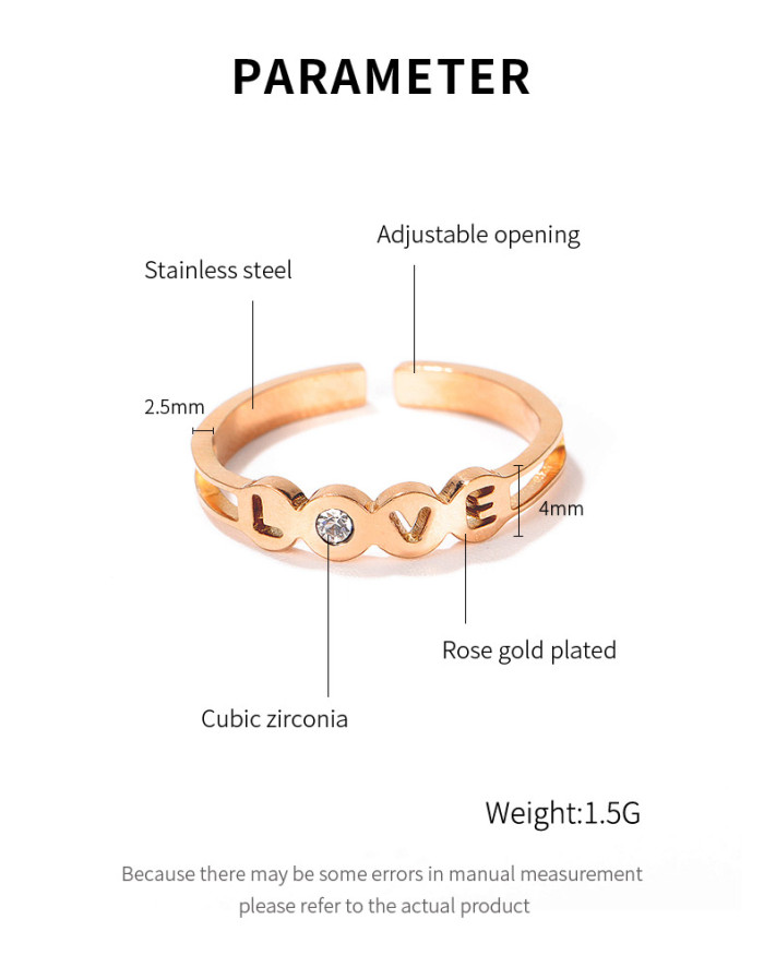 Wholeale Stainless Steel CZ Sparkling Love Ring Rose Gold