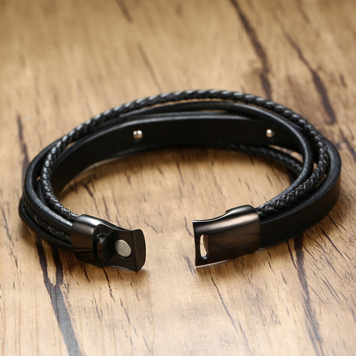 Wholesale Stainless Steel Leather Bracelet ID