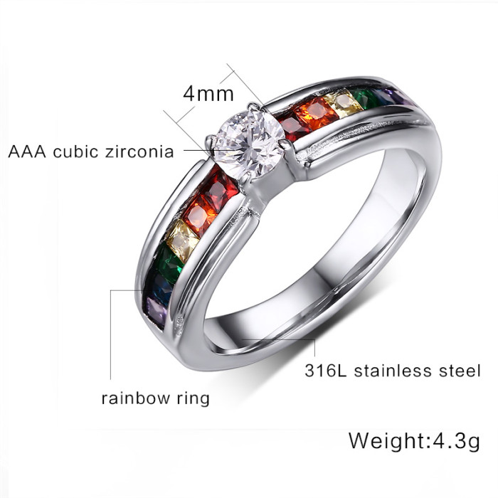 Stainless Steel Gay Lesbian Rainbow CZ Ring Amazon