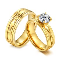 Wholesale Stainless Steel Gold IP Matching Wedding Bands