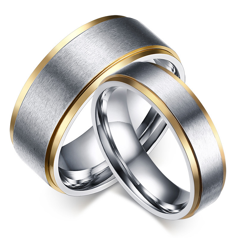 Stainless Steel Gold Edge Bushed Center Wedding Bands for Men