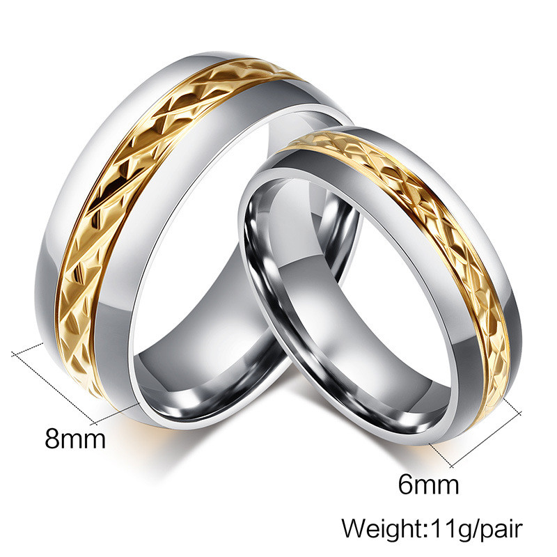 Stainless Steel Gold diamond Cut Center Wedding Ring No Stone