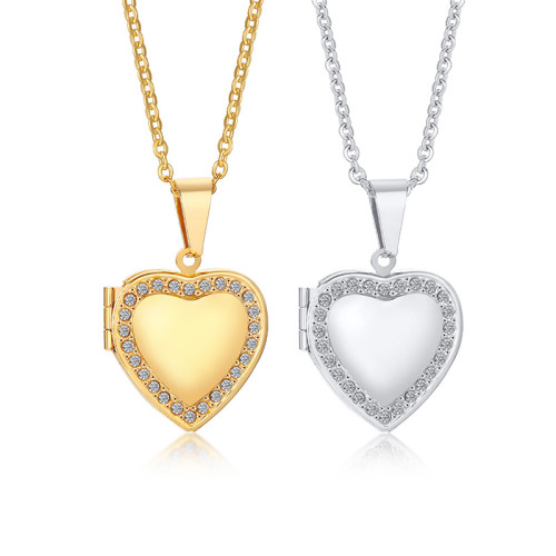 Wholesale Stainless Steel Photo Engraved CZ Heart Frame Pendant