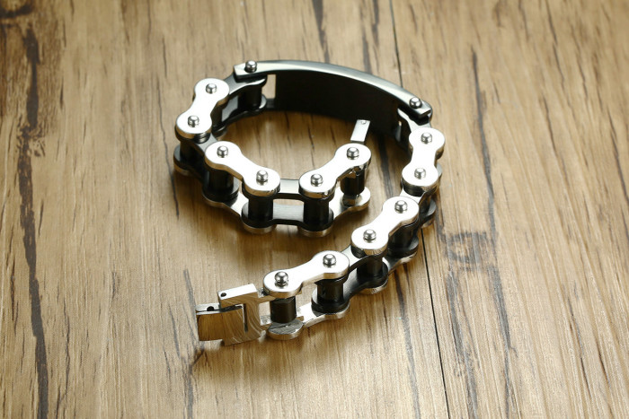 Wholesale Stainless Steel Bike Chain with Blank ID Bracelet