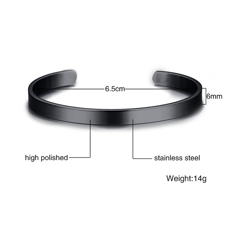 Wholesale Stainless Steel 6mm High Polished Simple Plain Cuff Bangles