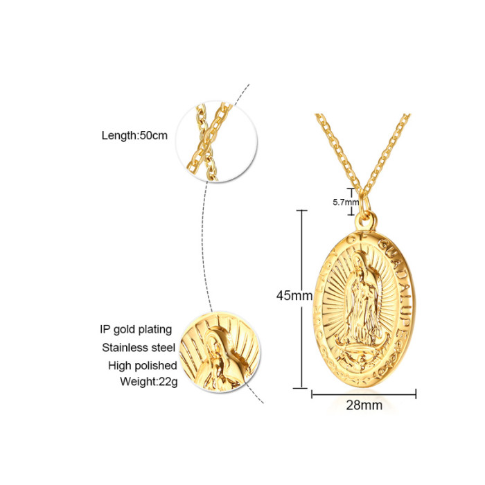 Wholesale Stainless Steel Oval Our Lady of Guadalupe Pendant