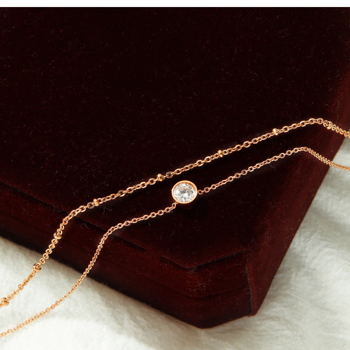Wholesale Stainless Steel Simple Cubic Zircon Double-layer Anklet