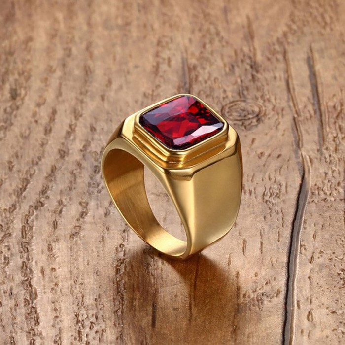 Stainless Steel Ring Red Stone